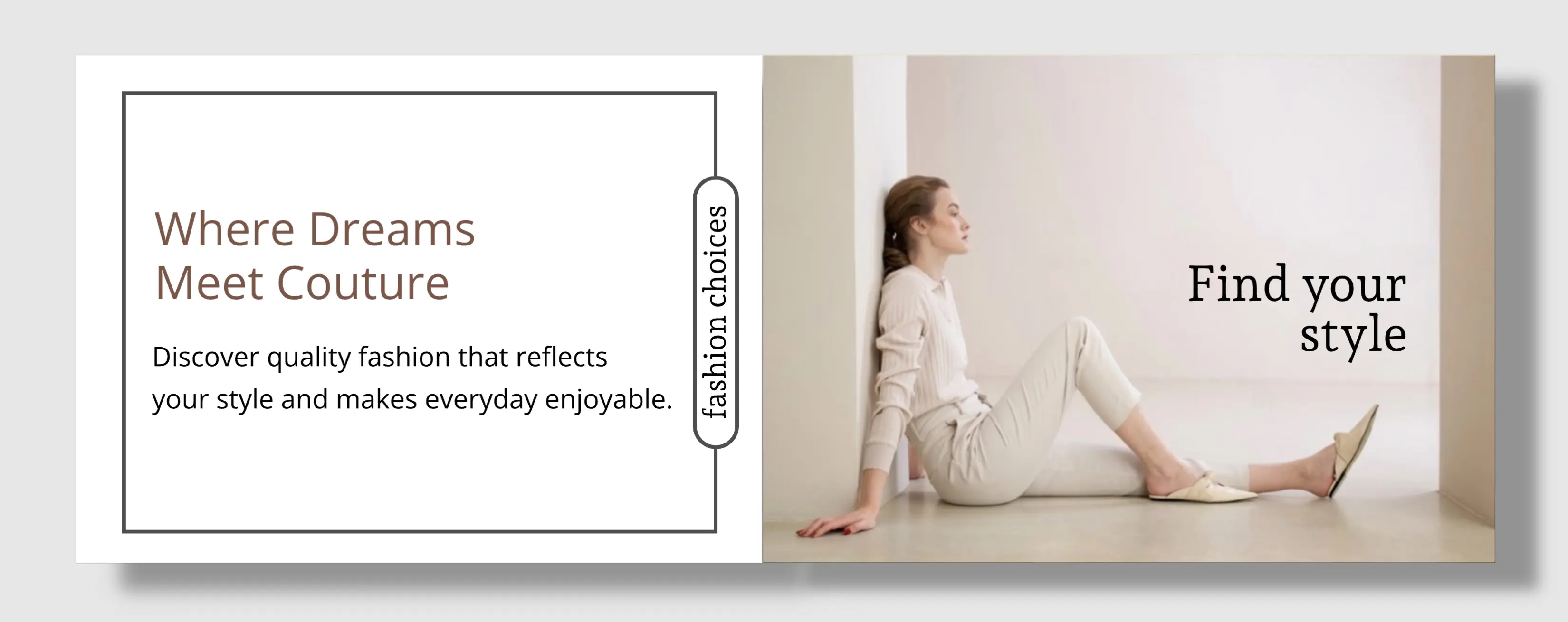 Advertisement for fashion brand with text and a woman sitting on the floor.