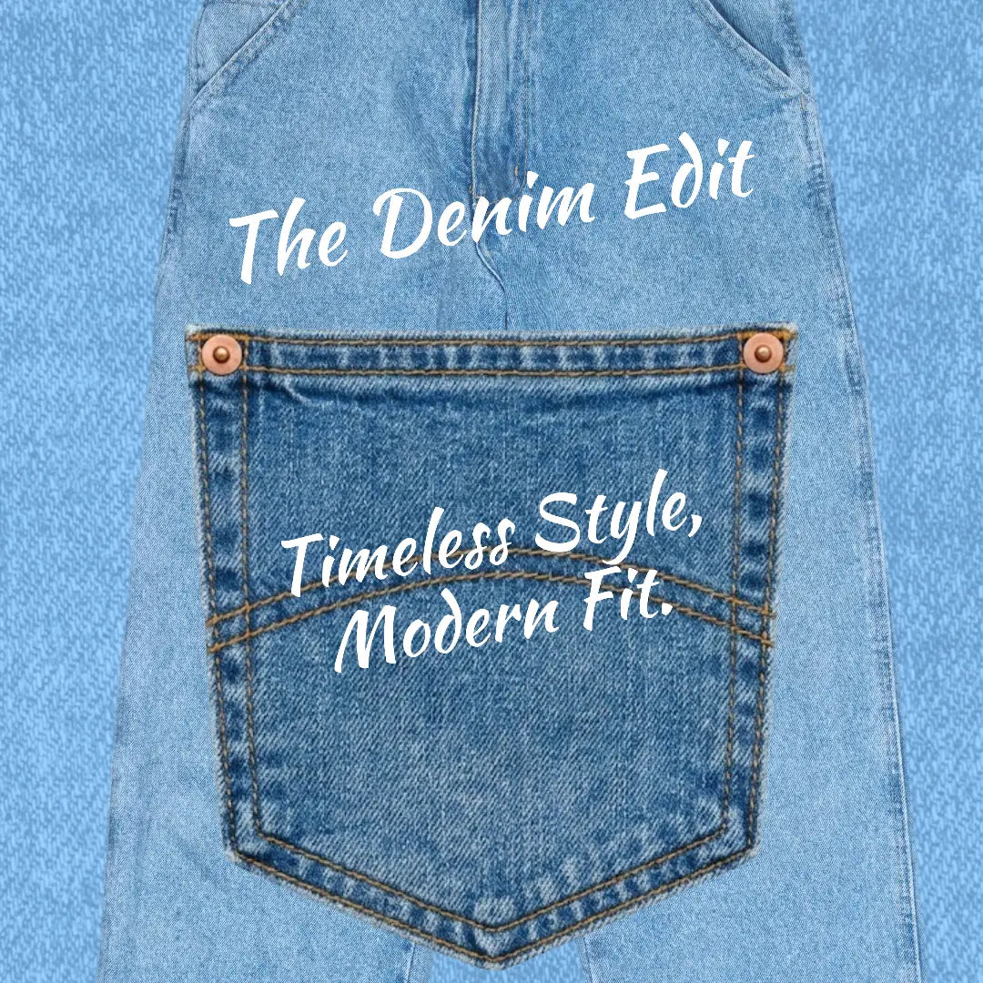 Denim pocket with 'The Denim Edit' text on a blue background