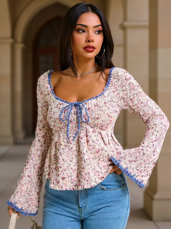 Tie Front Flare Sleeve Sweater