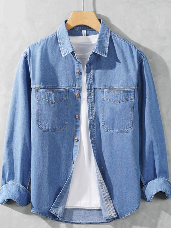 Men's Plus Size Button Up Long Sleeve Denim Shirt